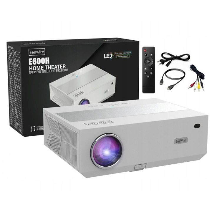 Избор на Подходящ Видео Проектор: Ръководство за Потребителите Видео проектор Zenwire e600H, Android 9.0, SMART TV, Full HD, 4K, 13500lm, 450 Ansi, 50001, WiFi 2.45 GHz Miracast Aircast Bluetooth 5.1 AutoKeystone