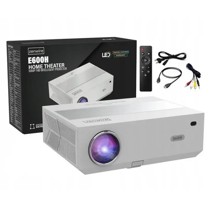 Видео проектор Zenwire e600H, Android 9.0, SMART TV, Full HD, 4K, 13500lm, 450 Ansi, 50001, WiFi 2.45 GHz Miracast Aircast Bluetooth 5.1 AutoKeystone