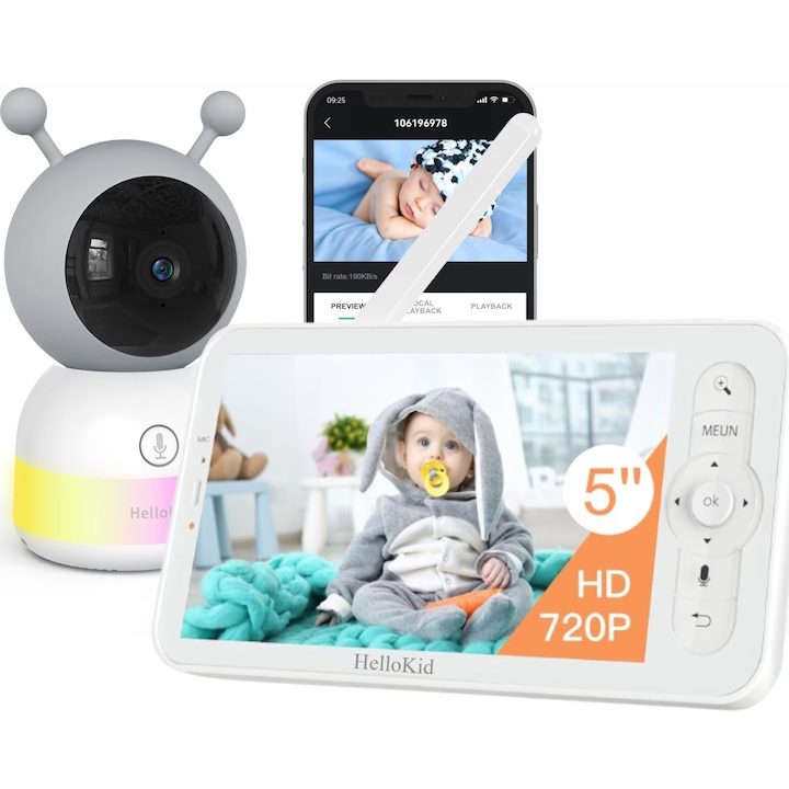 Най-добрите Бебефони с Видео и Аудио за Безжично Наблюдение на Бебето – Как да Изберете Бебефон WiFi 2в1 Околни светлини HelloKid™ DUO LIGHTS MAX View 2K UltraHD/5