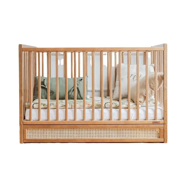 Бебешка кошара със самостоятелно дървено чекмедже, регулируема височина на матрака, Boho vintage 120×60 см