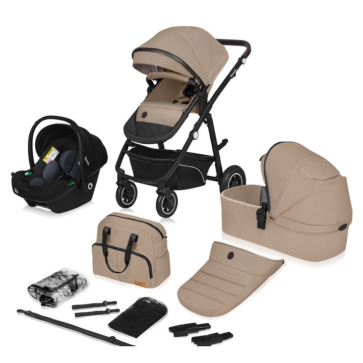 Модерни Детски Колички: Нашите Предложения Детска количка 3 в 1, Lionelo, Bianka, Трансформируема, Алуминиева рамка, Детска количка, Мек матрак, С кора, тествана от ADAC, С множество аксесоари, Издържа 22 кг, 0 месеца+, EN1466:2014+AC:2015, EN1888, Бежов