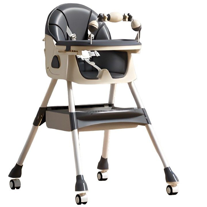 Детско Столче За Хранене: Практични Съвети И Важни Екстри Детски стол за хранене на колелца, Cyrax, 2 тави и сваляем калъф, многофункционален, стабилен, предпазен колан, мека регулируема облегалка, люлееща се поставка, кошница за съхранение, от 6 месеца, сив