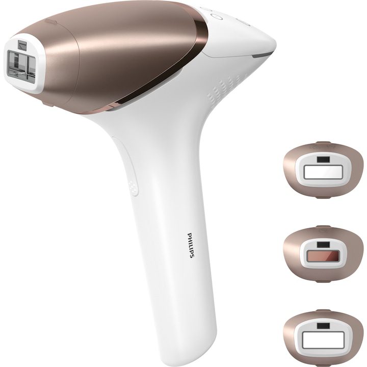 Най-добрите Фотоепилатори за Перфектна Грижа у Дома Фотоепилатор IPL Philips Lumea Seria 9000 BRI955/00, Сензор Smartskin, SenseIQ технология, Употреба с или без кабел, 450.000 импулса, Аксесоари за тяло, лице и прецизни зони