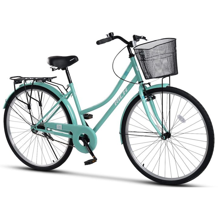 Градски Велосипеди - Нашите Предложения🚴♂️ Градски велосипед с 28 инча колела, кош и багажник, задна спирачка Torpedo/предна V-образна спирачка, 1 скорост, тюркоаз, City Bike Rich Classic Danube Unisex Genius Жена/Мъж
