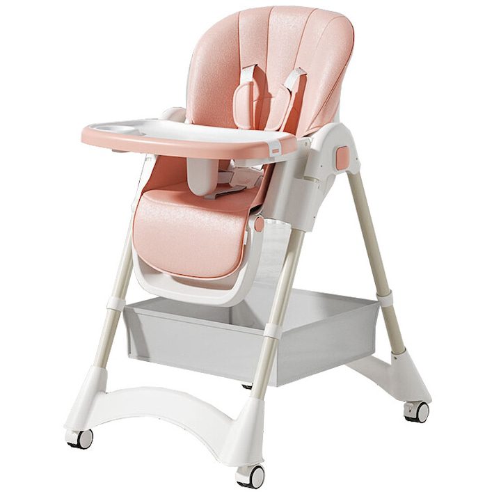 Детско Столче За Хранене: Практични Съвети И Важни Екстри KinderVIBE® Сгъваем стол за маса за бебета и деца, 6 месеца +, 4 Backrest Tilt Positions, Stable, 5-Point Safety Belt, Height Adjustable, Adjustable and Removable Tray, Storage Space, Anti-Slip Feet, Lockable Wheels, Pale Pink