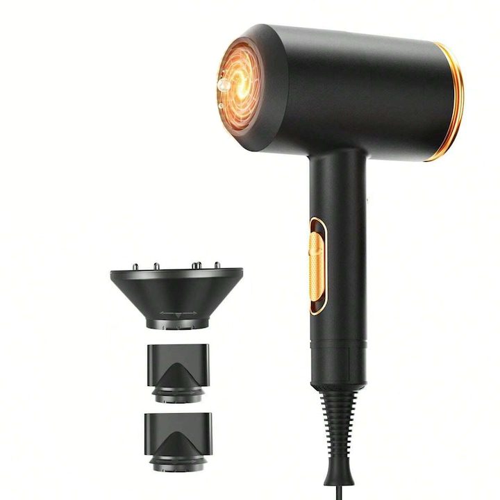 Как да изберем Перфектния Сешоар: Сравняваме Характеристики Професионален йонен сешоар, MOSMAOO, Мощност 2000W, силен въздух, керамично ядро, отрицателни йони, с 2 скорости и 3 температурни нива, Комплект от 3 аксесоара, жълт и черен