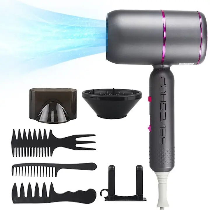 Професионален Йонен Сешоар SeveShop 1800W, Технология С Отрицателни Йони За Защита И Блясък, 3 Степени На Скорост И Регулируеми Температури, Мощен И Тих Мотор, Елегантен И Ергономичен Дизайн, Матовочерен