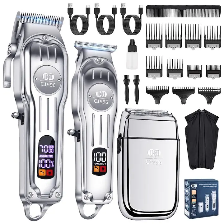 Най-Добрите Машинки за Подстригване – Вашият Ключ към Перфектна Прическа у Дома ✂️ Професионална машинка за подстригване, CIICII, C1996, с батерия, 6500rpm, с 9 гребена, LED дисплей, Безжична, Изцяло метален корпус, 2000mAh, 1.5mm - 12mm, Черно злато