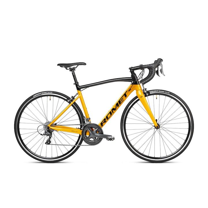 Шосеен велосипед Romet Huragan 2, 28 инча, алуминиева рамка, карбонова вилка, черен/жълт, 50 см