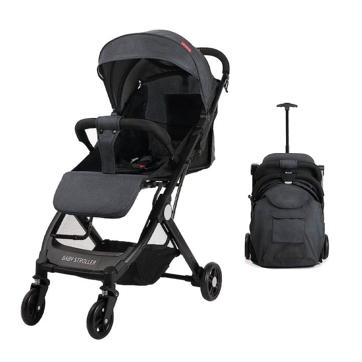 Перфектната Спортна Детска Количка: Как да Изберете Най-Доброто за Вашето Дете 🚼✨ Спортна количка за деца, бебета, OPTIM SOLUTION, компактна сгъваема за самолет, пътна, количка за пазаруване, със система за количка, предпазен колан, двойни колела от плътен силиконов каучук, регулируема облегалка, сенник с прозорец, черна