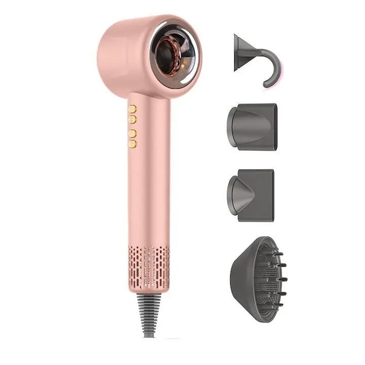 Ултра мощен професионален сешоар, MOSMAOO®, скорост 110000RPM, мощност 2000W, 3 степени на скорост / 4 нива на температура, включени 4 магнитни аксесоара, Червен