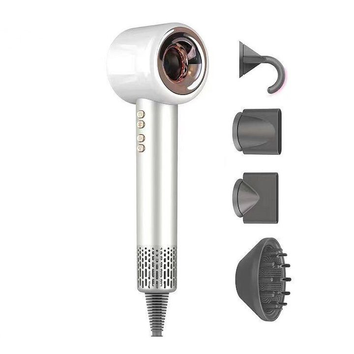 Как да изберем Перфектния Сешоар: Сравняваме Характеристики Ултра мощен професионален сешоар, MOSMAOO, скорост 110000RPM, мощност 2000W, 3 степени на скорост / 4 нива на температура, включени 4 магнитни аксесоара, бял