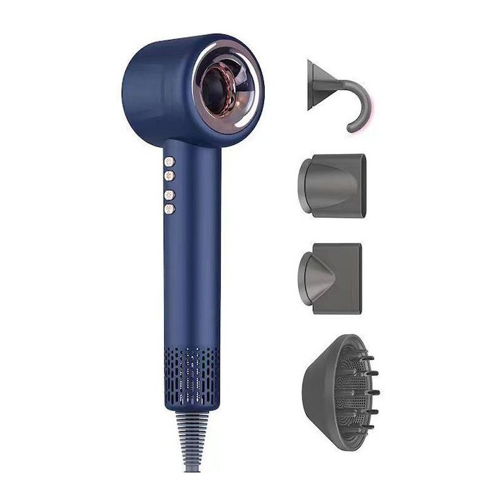 Как да изберем Перфектния Сешоар: Сравняваме Характеристики Ултрамощен професионален сешоар, MOSMAOO, скорост 110000RPM, мощност 2000W, 3 степени на скорост / 4 нива на температура, включени 4 магнитни аксесоара, син