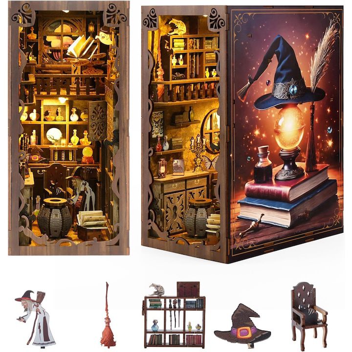 3D Пъзели: Вълнуващо пътешествие в свят на забавление и развитие 🎯 3D пъзел Книгопоставка, Kesment, с LED светлини, сензорен бутон, поставка за книги в стил Nebula Rest Room, Cutefun