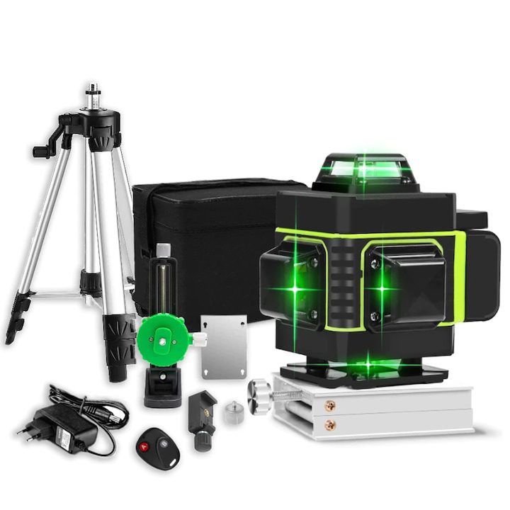Най-добрите Лазерни Нивелири: Иновативни Решения За Прецизна Работа 4D лазерен нивелир, MOSMAOO, Професионален, 16 линии, 4x360º, IP-54, Милиметрова точност, Статив 150 см, Черен/зелен