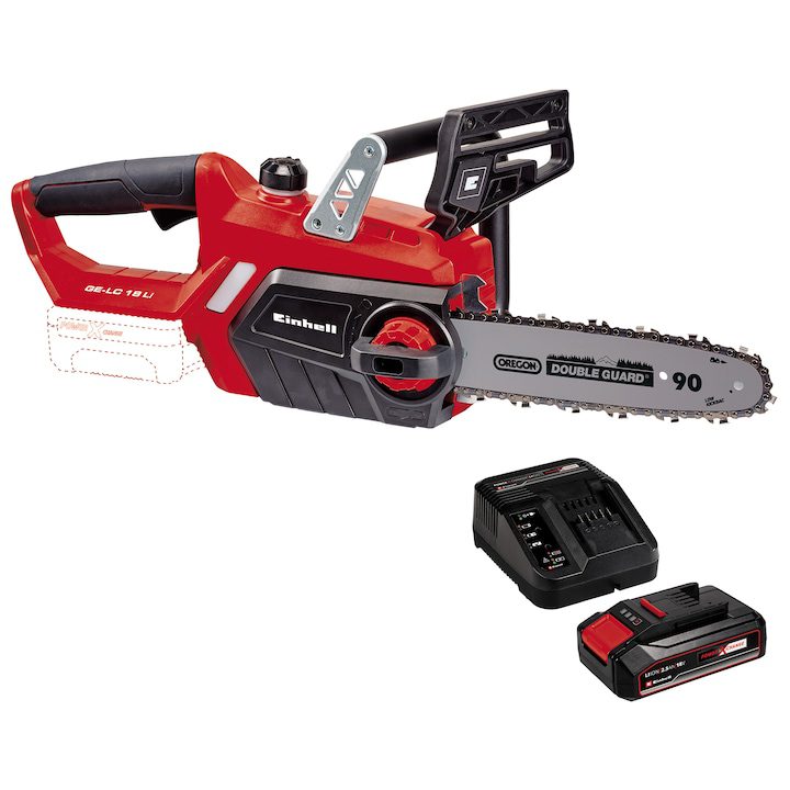 Големи Акумулаторни Верижни Триони: Кой да Купим? Акумулаторен верижен трион Einhell PXC GE-LC 18 Li Solo, 18 V + верига Oregon 25 см + Starter Kit PXC 18V, 2.5Ah, max 720W