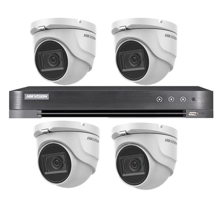 Комплект за видеонаблюдение Hikvision 4 вътрешни камери 4 в 1, 8MP, 2.8mm, IR 30m, DVR 4 канала 4K 8MP