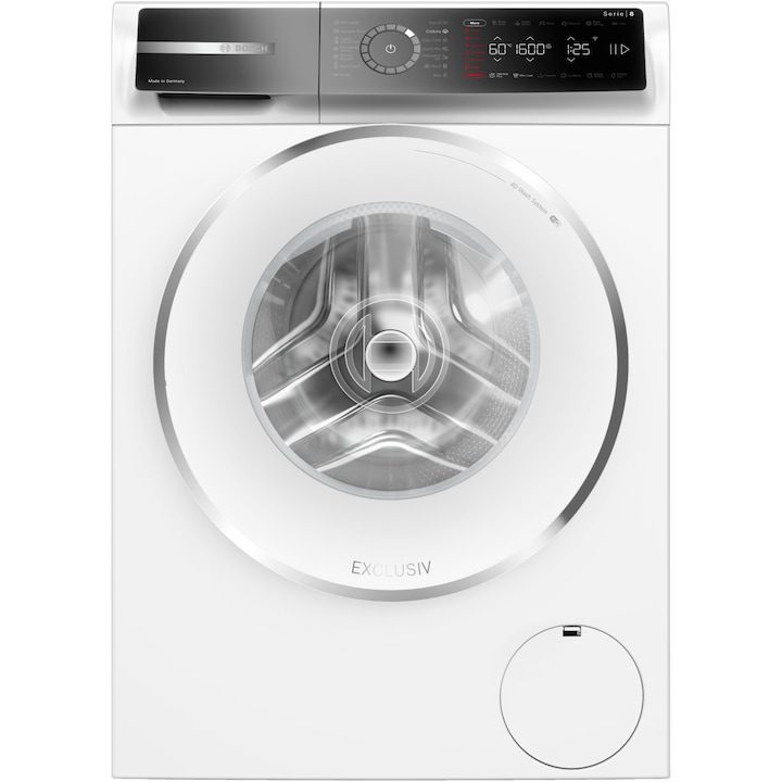 Перални Bosch: Най-Добрите за 2025 Година Пералня Bosch Series 8 WGB25692BY, 10 кг, 1600 об/мин, EcoSilence Drive, Iron Assist, Home Connect, Сензорно управление, Вътрешно осветление, Клас А, 60 см, Бял