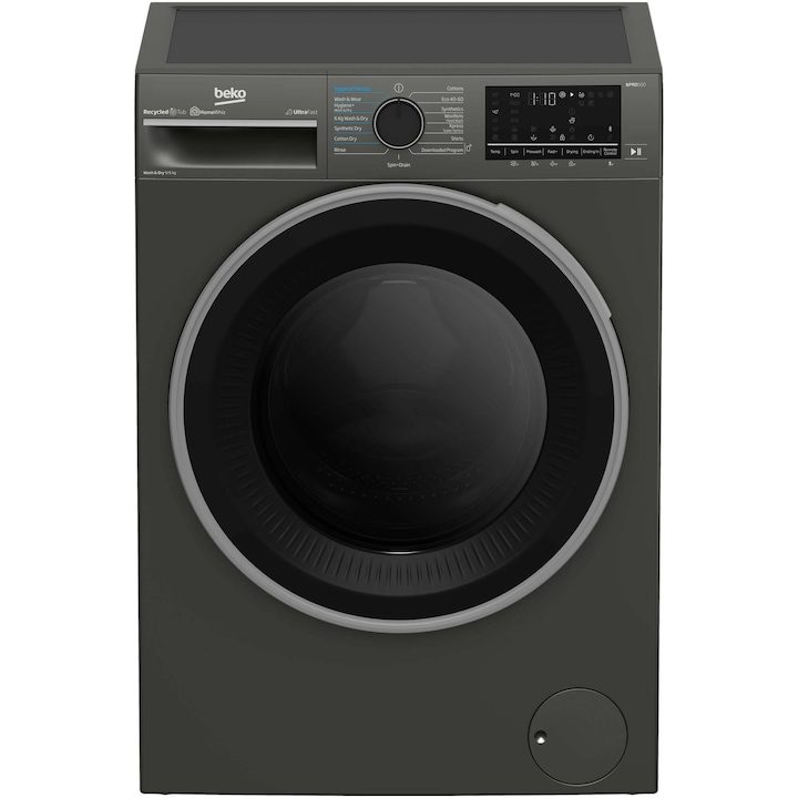 Пералня със сушилня Beko B5DFT59442M, Пране 9 кг, Сушене 6 кг, 1400 об/мин, Клас A, HygieneTherapy, SteamCure, HomeWhiz, ProSmart Inverter Motor, AddXtra, Сив