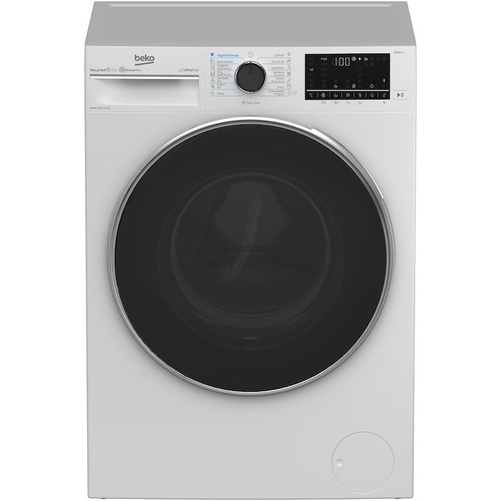 Пералня със сушилня Beko B5DFT59447W, Пране 9 кг, Сушене 6 кг, 1400 об/мин, Инверторен мотор, Бял