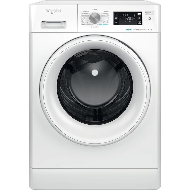 Пералня Whirlpool FreshCare+ FFB 8258 WV EE, 8 кг, 1200 об/мин, Клас B, Steam Refresh, 6th Sense Technology, Мотор Inverter, Бял