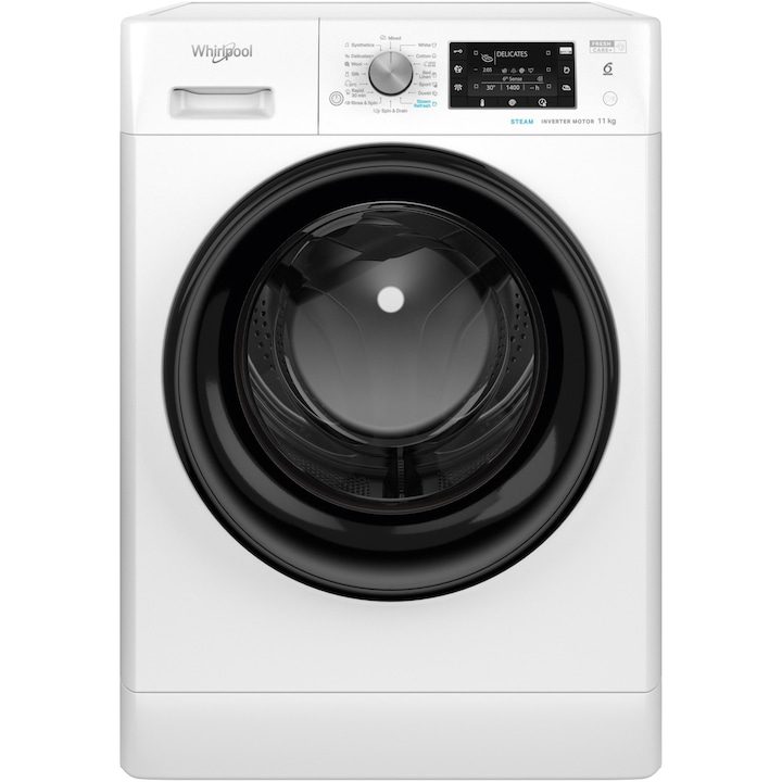 Пералня Whirlpool FreshCare+ FFD11469BVEE, 11 кг, 1400 об/мин, Инверторен мотор, Бял/Черен