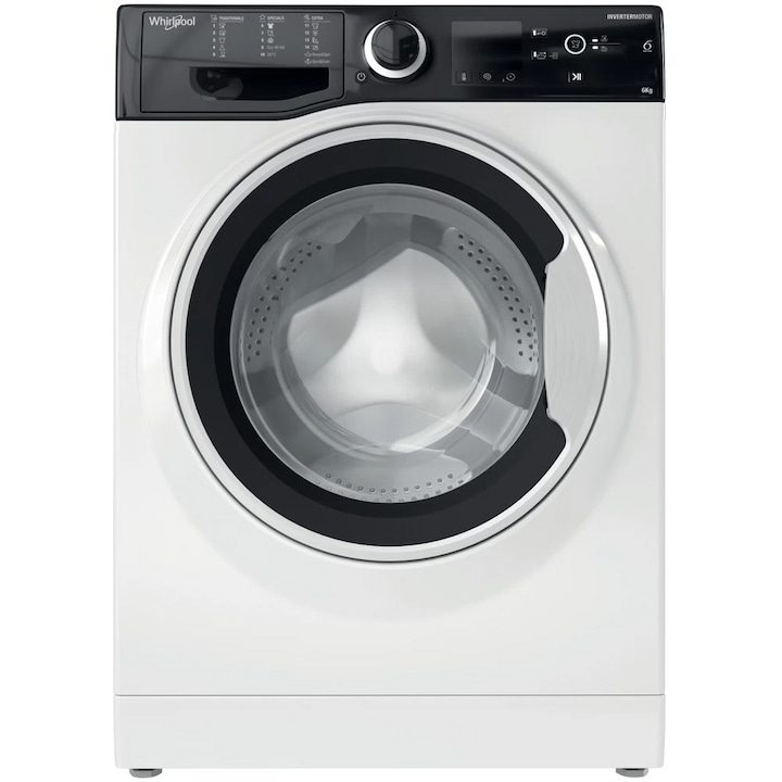Пералня Whirlpool Slim WRBSS 6249 S EU, 6 кг, 1200 об./мин., Клас C, Мотор Inverter, Дигитален дисплей, Бял/Черен