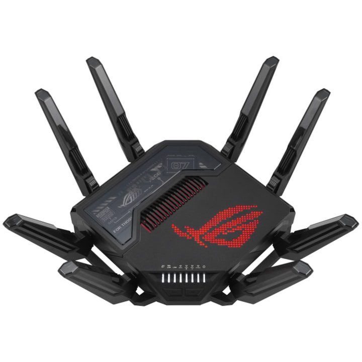 Безжични WiFi Рутери: Сравняваме Най-Добрите Рутер Gaming Wireless ASUS ROG Rapture GT-BE98, BE25000, Wi-Fi 7, Quad-Band, Quad-Core 2.6GHz CPU, 256MB/2GB Flash/RAM, 10G dual-port, 2.5G quad-port, AiProtection Pro, RangeBoost Plus, AiRadar TX, VPN Fusion, multiple SSIDs, Beamforming, RGB, AiMesh