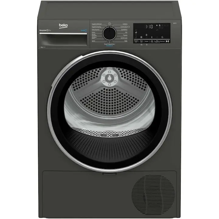Сушилня Beko B3T43239, Термопомпа, 9 кг, 15 програми, Клас A++, SteamCure, RecycledDry, Инверторен мотор ProSmart, OptiSense, Aquawave, Hygienic Refresh, Антрацит