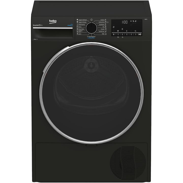 Сушилня Beko B3T68239MG, 8 кг, 16 програми, Клас A++, Термопомпа EcoGentle™, Steamcure, RecycledDry, Outdoor/Sports, Сив