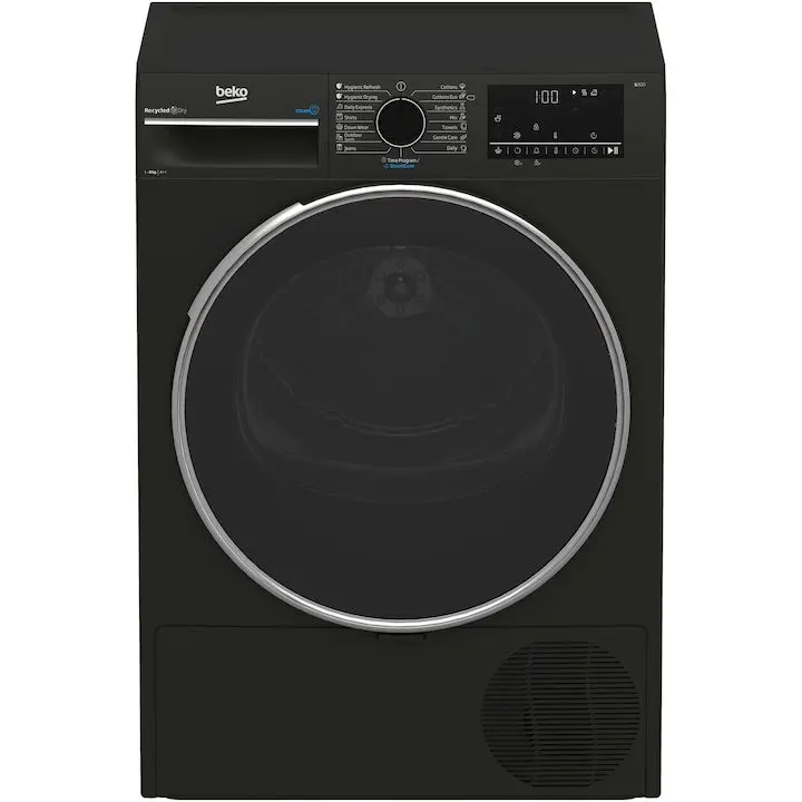 Сушилня Beko B3T68239MG, 8 кг, 16 програми, Клас A++, Термопомпа EcoGentle™, Steamcure, RecycledDry, Outdoor/Sports, Сив