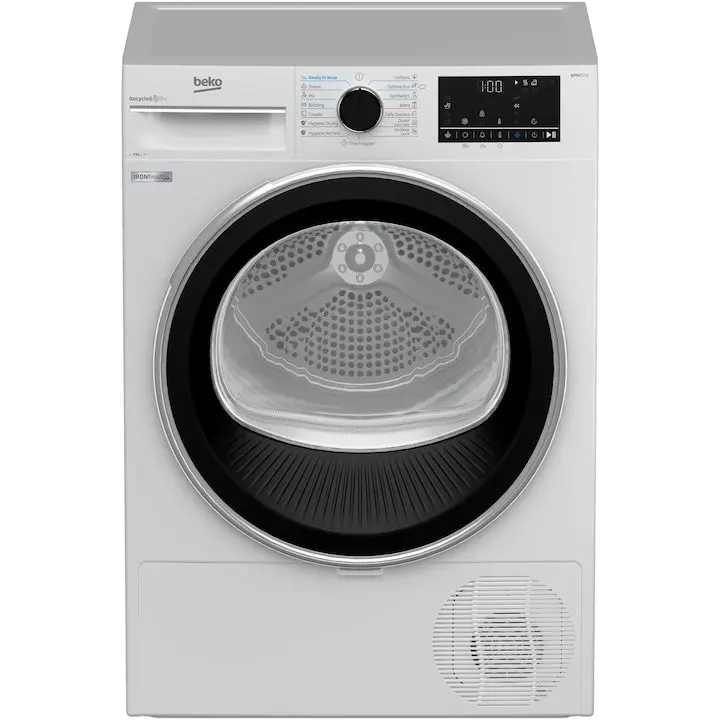 Сушилня Beko B5T69233, 9 кг, Клас A++, Термопомпа EcoGentle, RecycledDry, IronFinish, Hygienic Reresh, Hygienic Drying, Бял