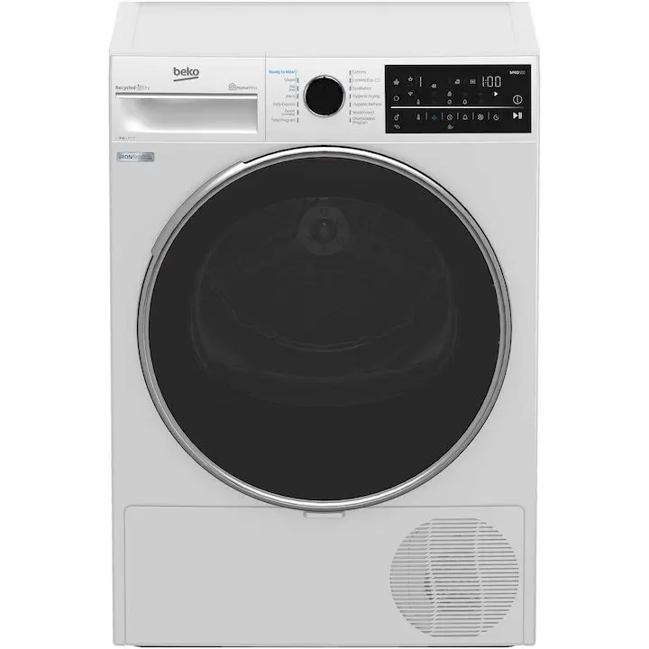 Сушилня Beko B5T89243W, Термопомпа, 9 кг, Клас A +++, RecycledDry, HygieneShield, UV хигиенично изсушаване/опресняване, ProSmart инверторен двигател, OptiSense, Бял