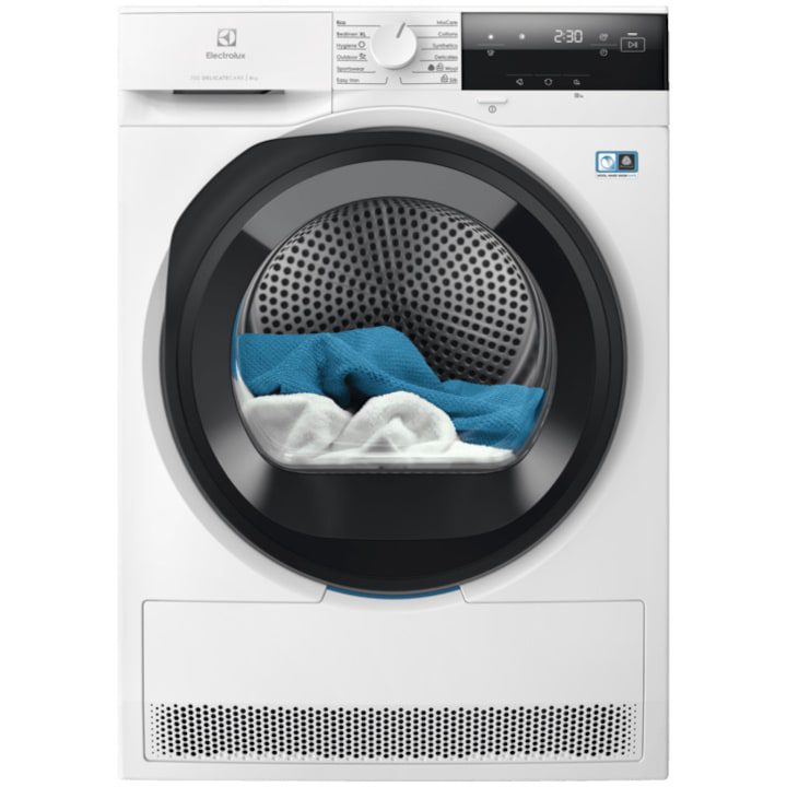 Сушилня Electrolux EW7D385AE, Термопомпа, 8 кг, Клас A+++, Система за сушене DelicateCare + Sensicare, Инверторен мотор, Вътрешно осветление на барабана, Реверсивна врата, Бял