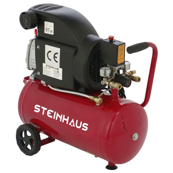 Въздушни Компресори: Как Да Изберете Най-доброто Оборудване За Вашите Нужди Въздушен компресор Steinhaus PRO-COM24, 24л, 1500W, 2CP, 8 бара, 206 л/мин