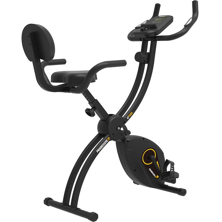 Велоергометър сгъваем Progressive X-Bike XF1000, Максимално тегло 110 кг, Черен/Жълт