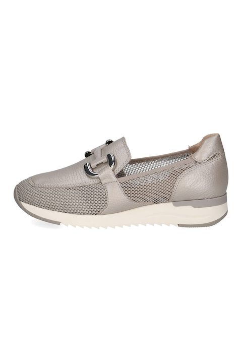 Дамски Мокасини👡 Caprice, Кожени мокасини с метални детайли, Сиво-бежов