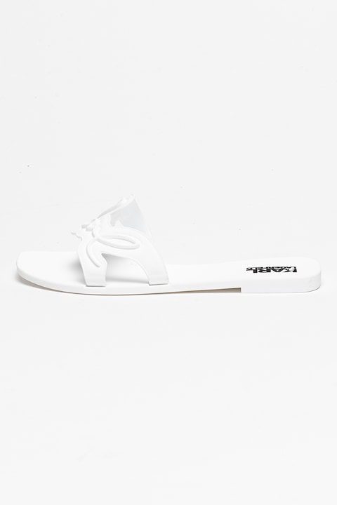 Дамски чехли – удобството, което заслужавате 🥿 Karl Lagerfeld, Гумирани чехли с лого, Мръснобял, 38