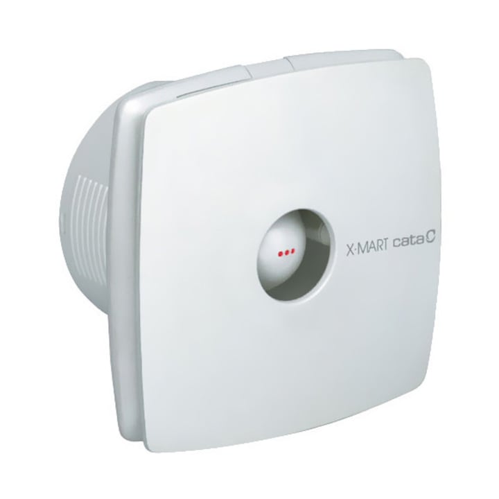 Аксиален вентилатор за баня, X-MART 10, CATA, аеродинамичен дизайн, бърз монтаж, невъзвратни клапи, лесен за сваляне преден капак без използване на инструменти, LED, пластмасов корпус