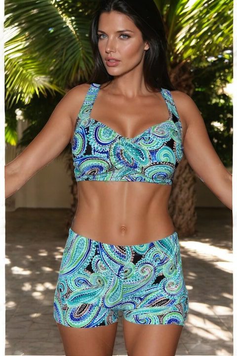 Дамски Бански Костюми - Лято 2025: Бански от две части, шорти, сутиен бюстие, многоцветен 2296 9601, Многоцветен