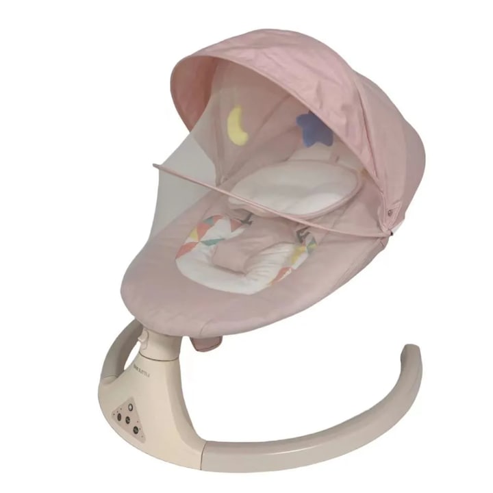 Бебешка електрическа люлка, little bird, Защитна мрежа, Bluetooth връзка, дистанционно управление, USB, играчки и мелодии, Розов