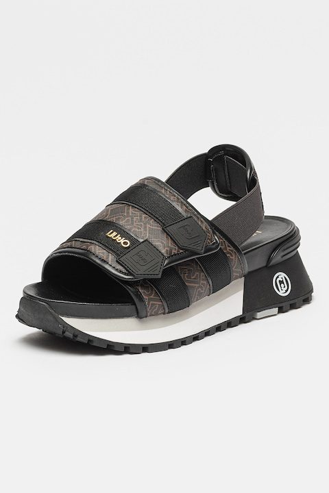 Дамски сандали – Как да Изберем? Liu Jo, Скосени сандали Maxi Wonder с лого, Тъмнокафяв/Черен