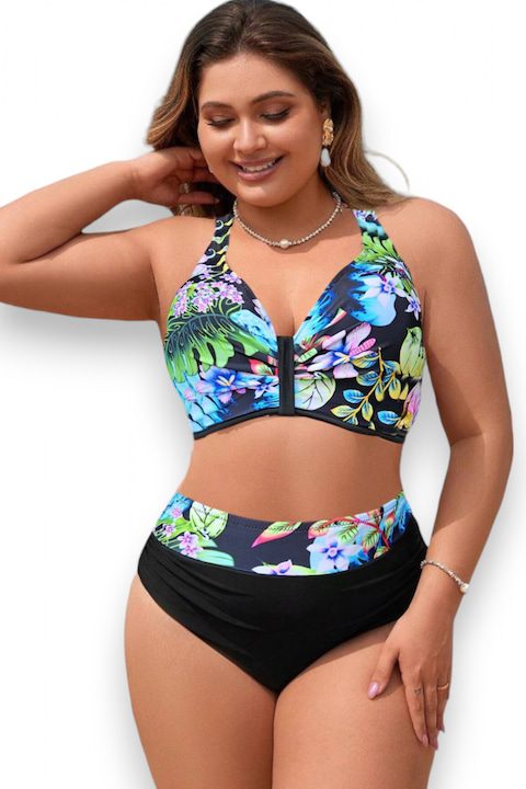 Дамски Бански с Висока Талия – Защо са Фаворит за Лято 2025 Дамски бански костюм 2 части embody голям размер, слип с висока талия, обемна чашка 6883, Черен