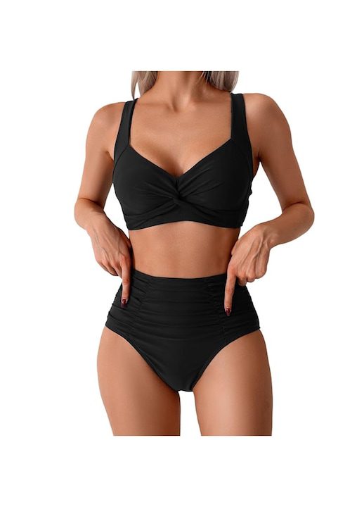 Дамски Бански Костюми - Лято 2025: Дамски бански, SINBINTA, 2 части, Push up, Регулируеми презрамки, Памук, Черен, Черен