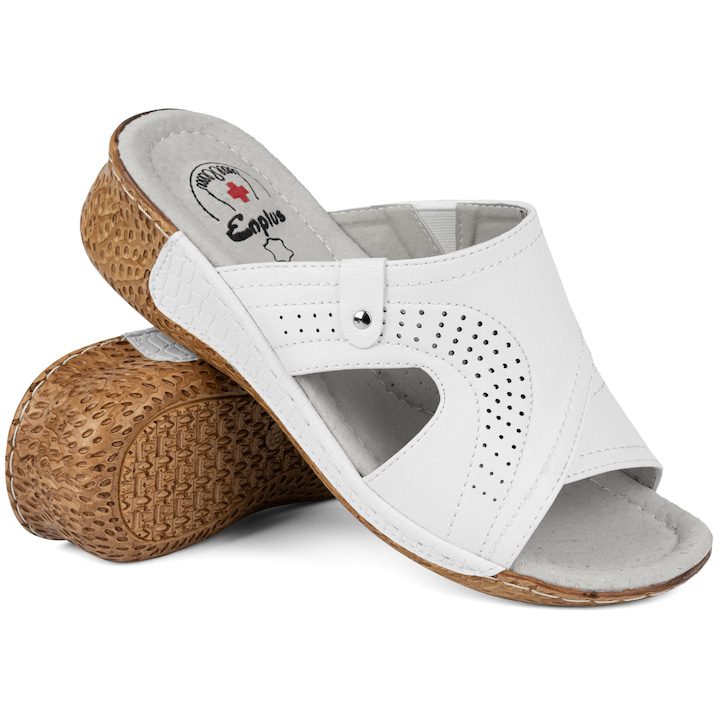 Дамски чехли – удобството, което заслужавате 🥿 Дамски чехли, Enplus, Medic, Удобни, Леки и удобни, Масивен външен вид, Елегантен външен вид, Удобна стелка, Дишаща материя, Вътрешен материал от естествена кожа, Заоблени пръсти, 40, Бели