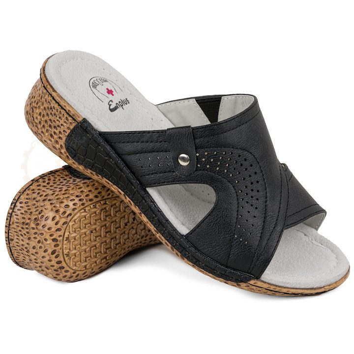 Дамски чехли – удобството, което заслужавате 🥿 Дамски чехли, Enplus, Medic, Удобни, Леки и удобни, Масивен външен вид, Елегантен външен вид, Удобна стелка, Дишаща материя, Вътрешен материал от естествена кожа, Заоблени пръсти, 39, Черни