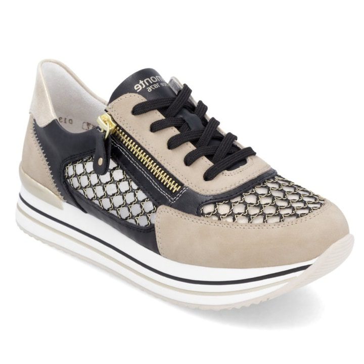 Дамски Маратонки и Кецове - Подбрахме Най-Добрите Дамски маратонки Remonte, бежово-черно-бели, с цип и дантела D1329-03 Размер 37