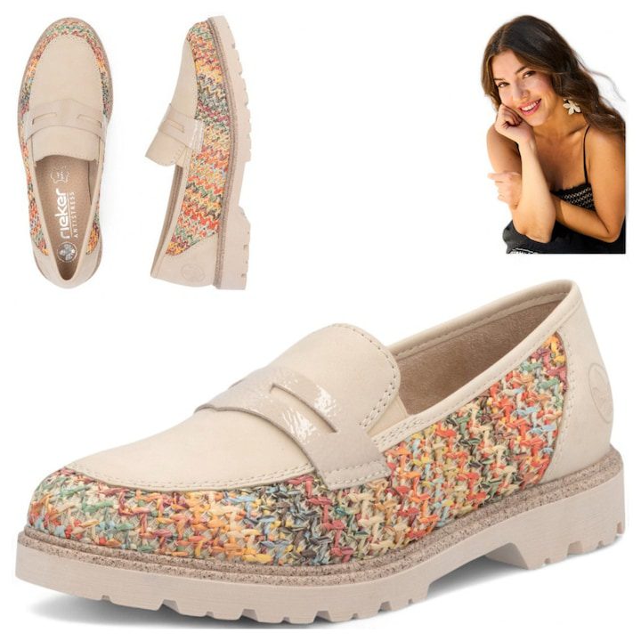 Дамски Мокасини👡 Дамски мокасини RIEKER, 41, бежови, модерни, удобни, с приплъзване