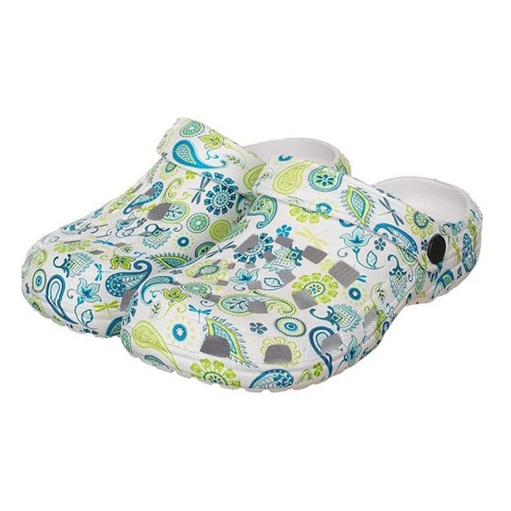 Дамски чехли – удобството, което заслужавате 🥿 Дамско сабо с разноцветни цветя, неплъзгаща се подметка, Син, 38