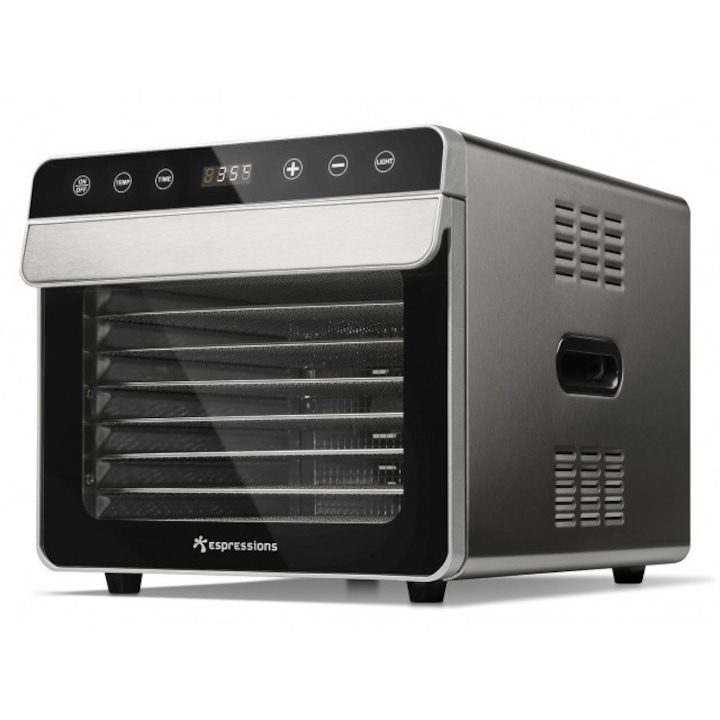 Дехидратор за храна Smart Food Espressions с 8 тави, 700W, Корпус и тави от неръждаема стомана, Термостат 35-85°C, 48 часов таймер, Неръждаема стомана